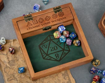 Custom Wooden DND Dice Box Tray RPG Dice Rolling Mat Tabletop Games D&D Gift For Gamer Dice | WT1 |