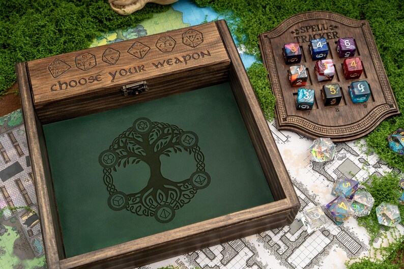 Custom Wooden DND Dice Box Tray RPG Dice Rolling Mat Tabletop Games D&D Gift For Gamer Dice WT2 image 8