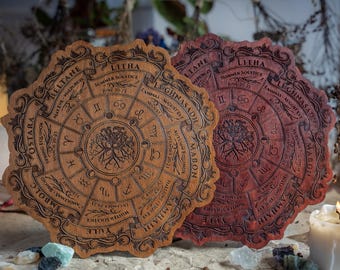 Keltische levensboom wiel van het jaar kalender - Viking heidens houten bord - Wicca altaar decor - heks planner - hekserij kunst aan de muur cadeau