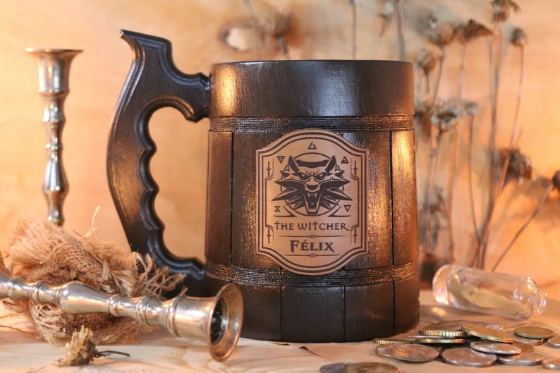 Witch Mug | Geralt Medallion Personalized Gift | Witch Gamer gift | Witch Wolf Gift Wolf Gift Witch Custom Tankard Gift for Gamer W1