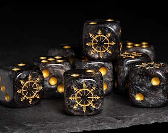 Eternal Chaos Dice Set | 16mm Resin Wargaming Dices | Black & Gold Cosmic Dice for Tabletop Games