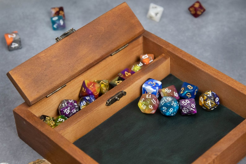 Custom Wooden DND Dice Box Tray RPG Dice Rolling Mat Tabletop Games D&D Gift For Gamer Dice WT1 image 2