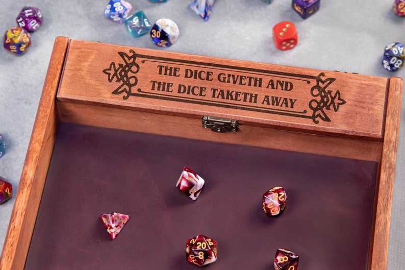 Custom Wooden DND Dice Box Tray RPG Dice Rolling Mat Tabletop Games D&D Gift For Gamer Dice WT3 image 2