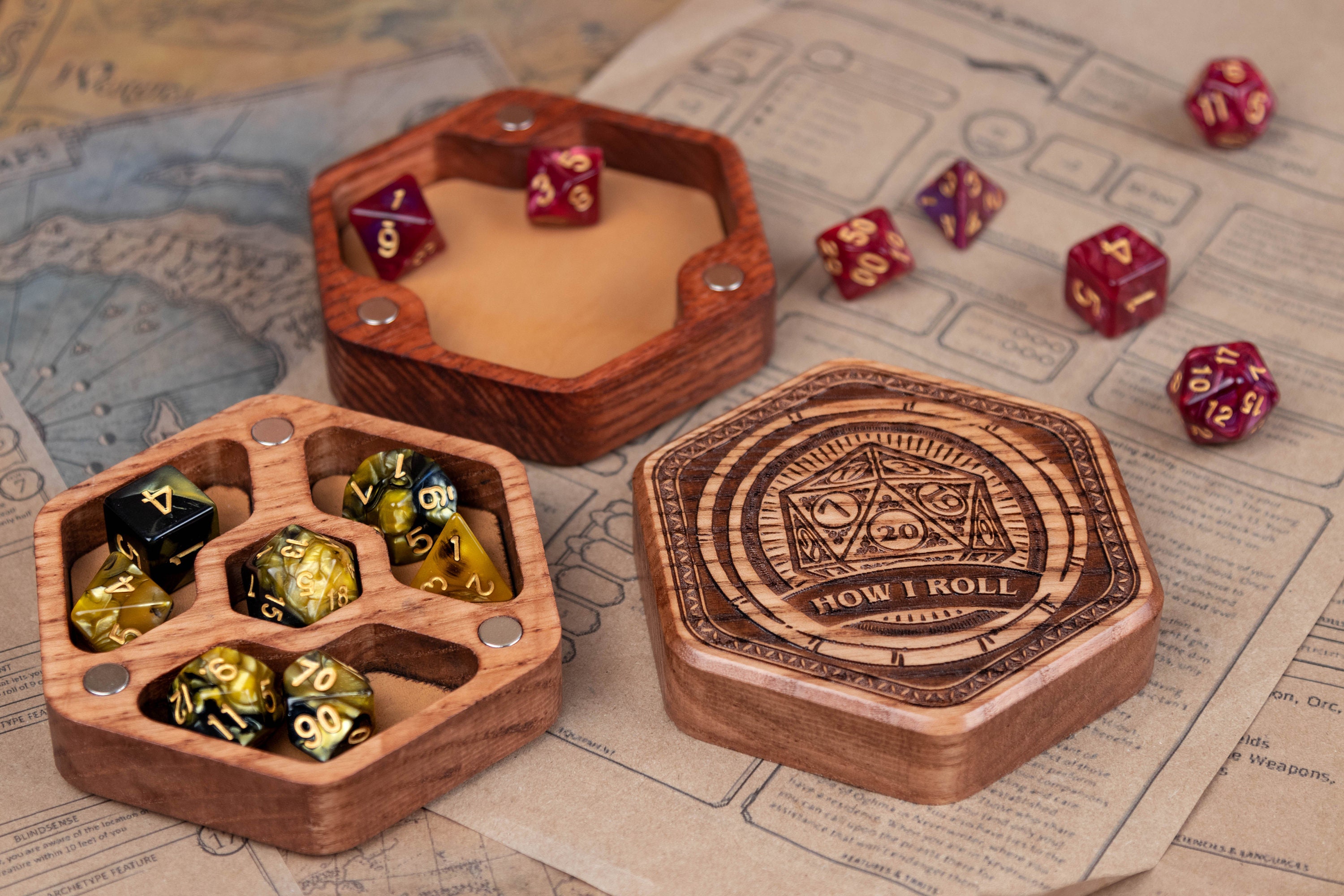 Dice Vault Table Top Role Playing and Gaming Accessories by Eldritch Arts  Wooden Box for Bones Board Games Tabletop Games 