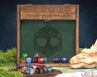 Custom Wooden DnD Dice Tray & Storage Box | RPG Dice Rolling Mat | Tabletop Gaming Accessory | DnD Gift for Gamer | Wargame Dice Holder |WT8