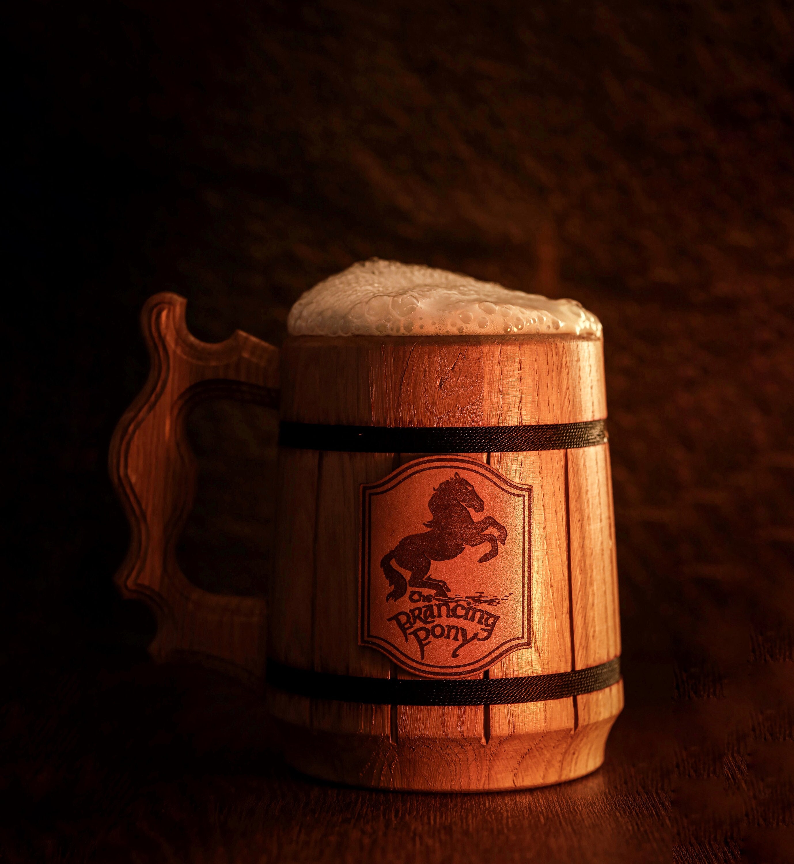 Prancing Pony Wooden Beer Mug