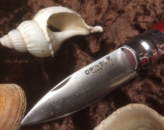 Opinel No.09 Oyster and Shellfish knife Padouk Wood Handle, 6.5cm. stainless blade, Virobloc locking.