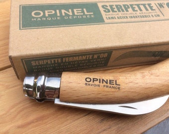 Opinel No.8 Pruning Knife. Savoie France. Ladies Hand size with beechwood Handle