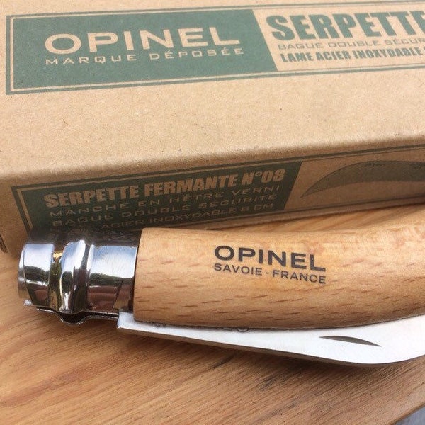 Opinel No.8 Pruning Knife. Savoie France. Ladies Hand size with beechwood Handle