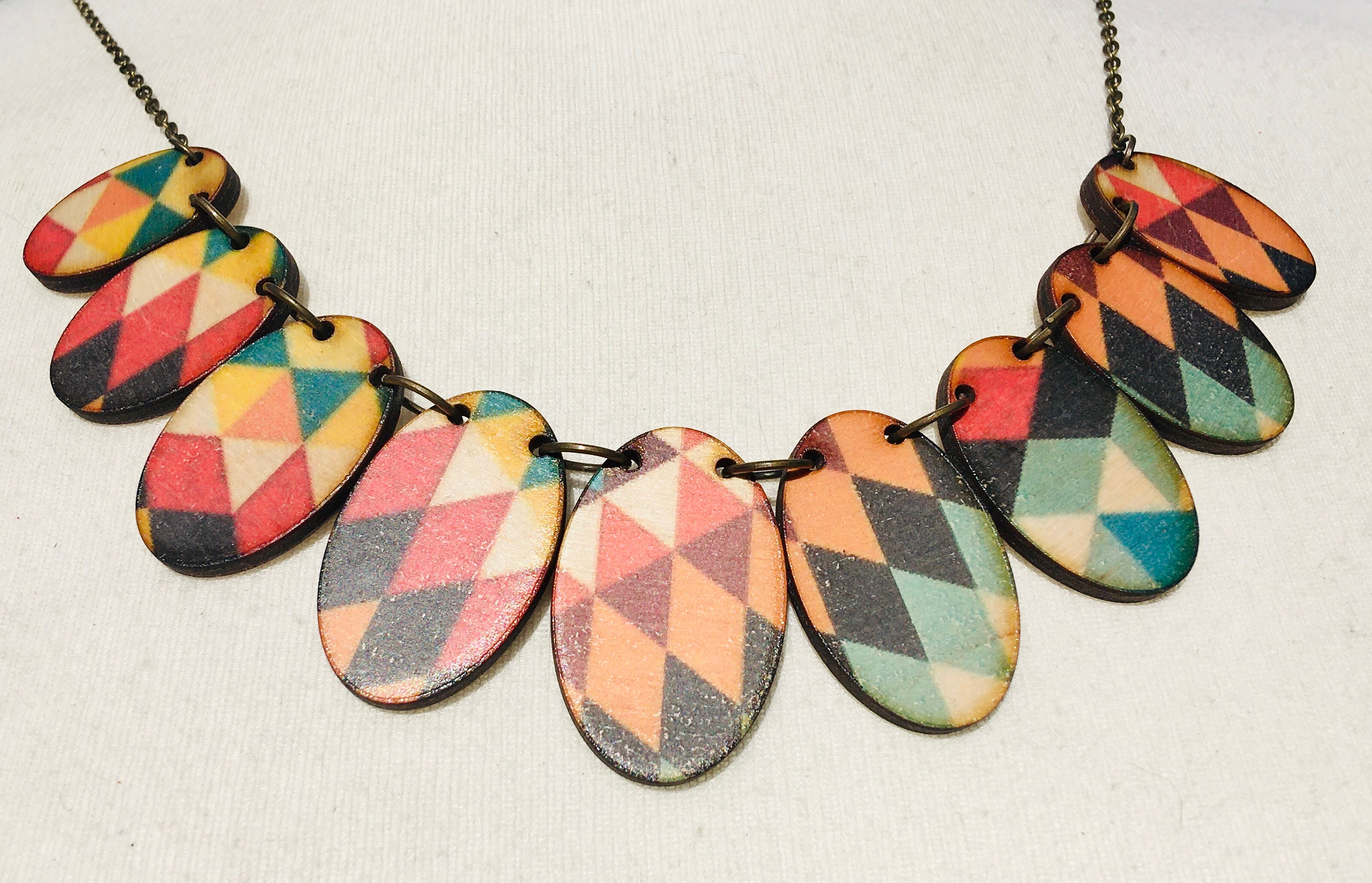 Printed wooden necklace | Etsy