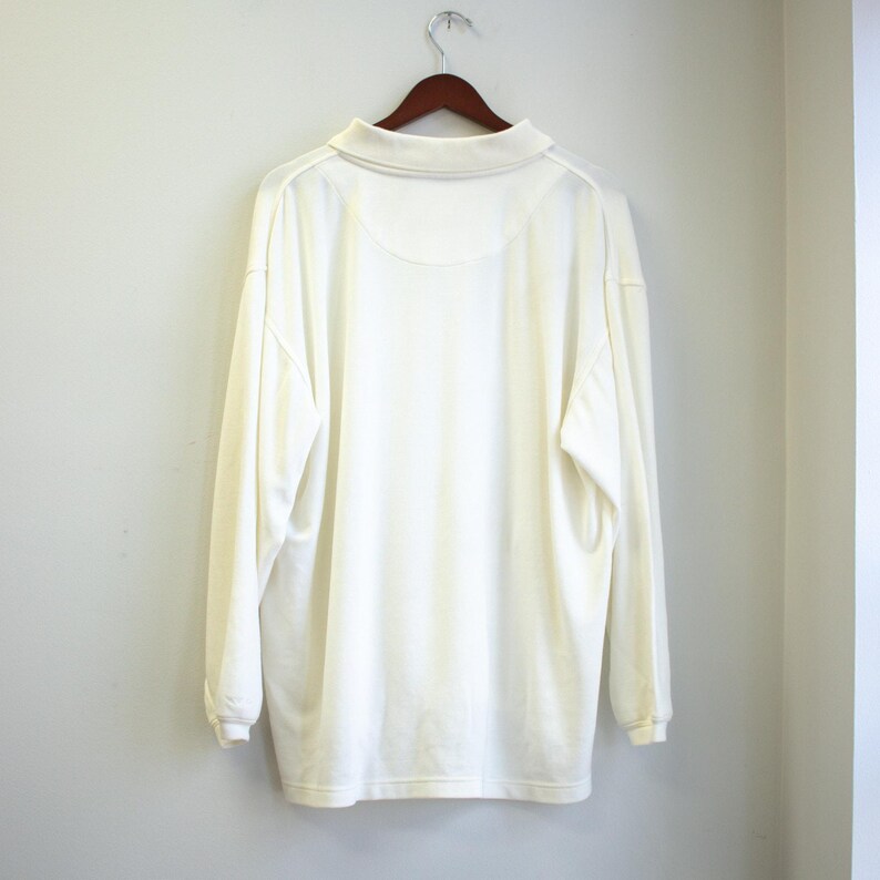 Polo da golf da uomo a maniche lunghe, color crema, taglia L, in misto Tencel. immagine 7