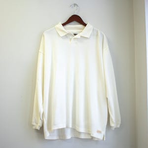 Polo da golf da uomo a maniche lunghe, color crema, taglia L, in misto Tencel. immagine 1