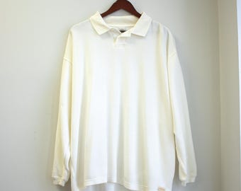 Polo de manga larga para hombre, color crema, talla grande, mezcla de Tencel.