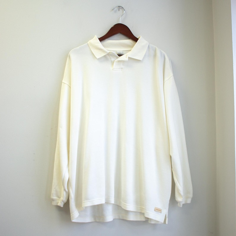 Polo da golf da uomo a maniche lunghe, color crema, taglia L, in misto Tencel. immagine 1