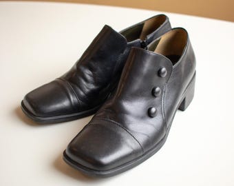 Heeled Loafers Black Leather