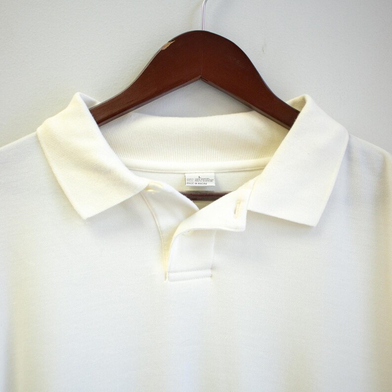 Polo da golf da uomo a maniche lunghe, color crema, taglia L, in misto Tencel. immagine 2