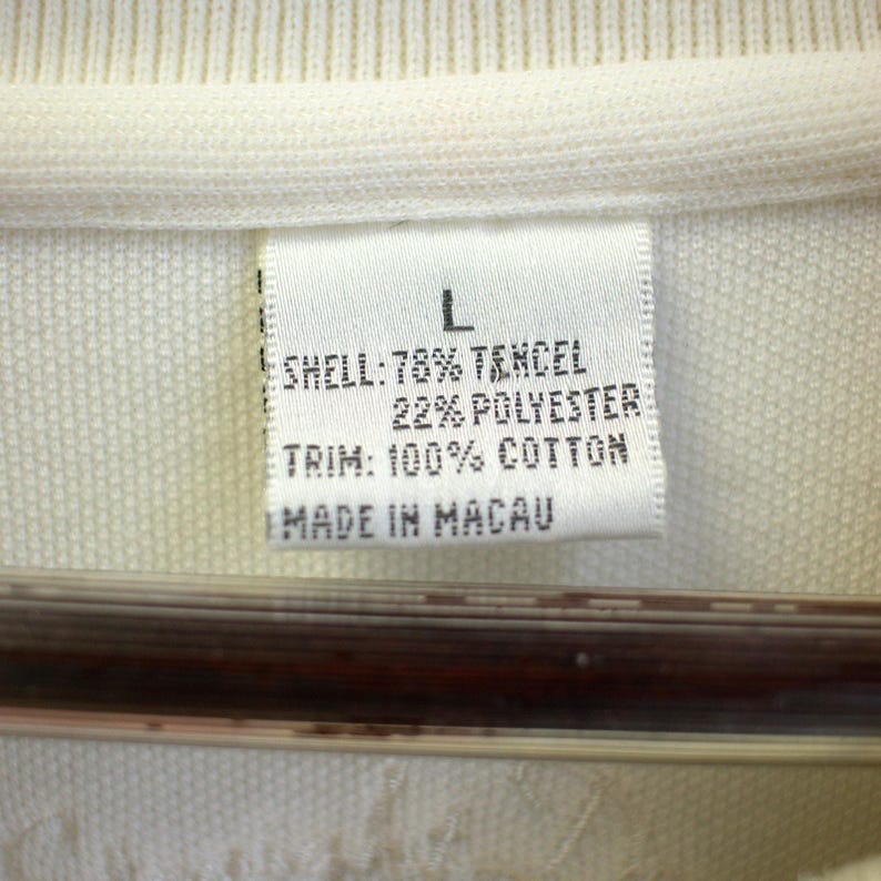Polo da golf da uomo a maniche lunghe, color crema, taglia L, in misto Tencel. immagine 5