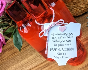 Custom Pop and Cheer Baby Shower Favor Tags: Baby Shower Champagne, Soda or Wine Favor Tags