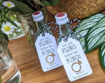 Custom Bachelorette Party Shot Tag Favors: One Last Fling Before the Ring Shot Glass Tags