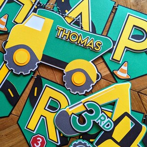 Personalized Construction Birthday Banner: Dump Truck, Excavator Party Decor