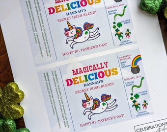 Magically Delicious St. Patrick's Day Unicorn Custom DIGITAL DOWNLOAD Drink Label