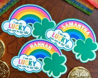 Lucky Stickers: I am so Lucky you are in my Life Rainbow stickers, custom St. Patrick's Day Stickers