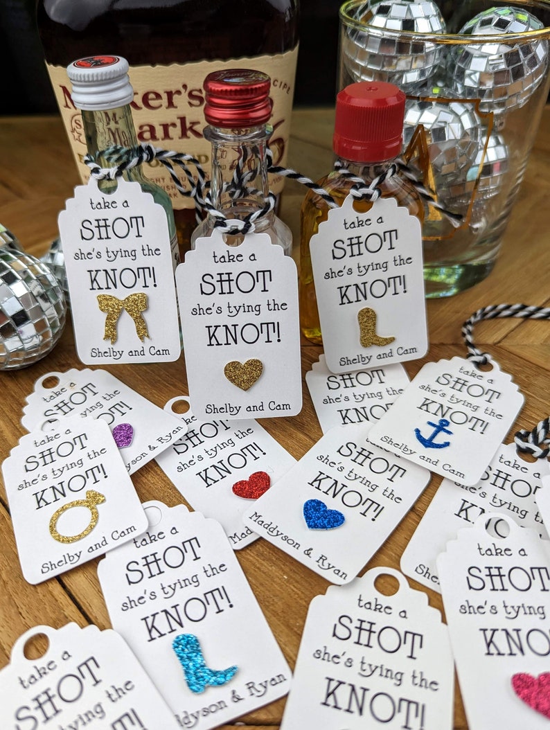 Bachelorette Party Favor Shot Tags, Shower or Wedding Reception Shot Tags imagem 8