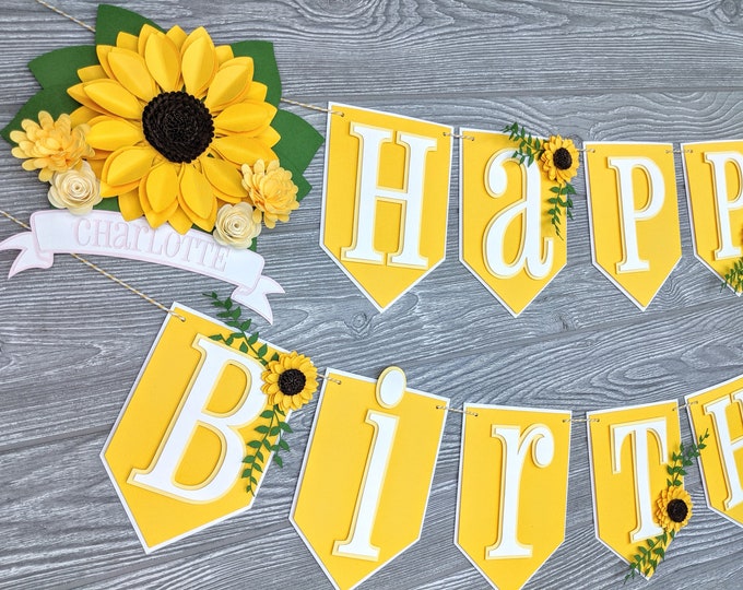 Sunflower Happy Birthday Banner Etsy