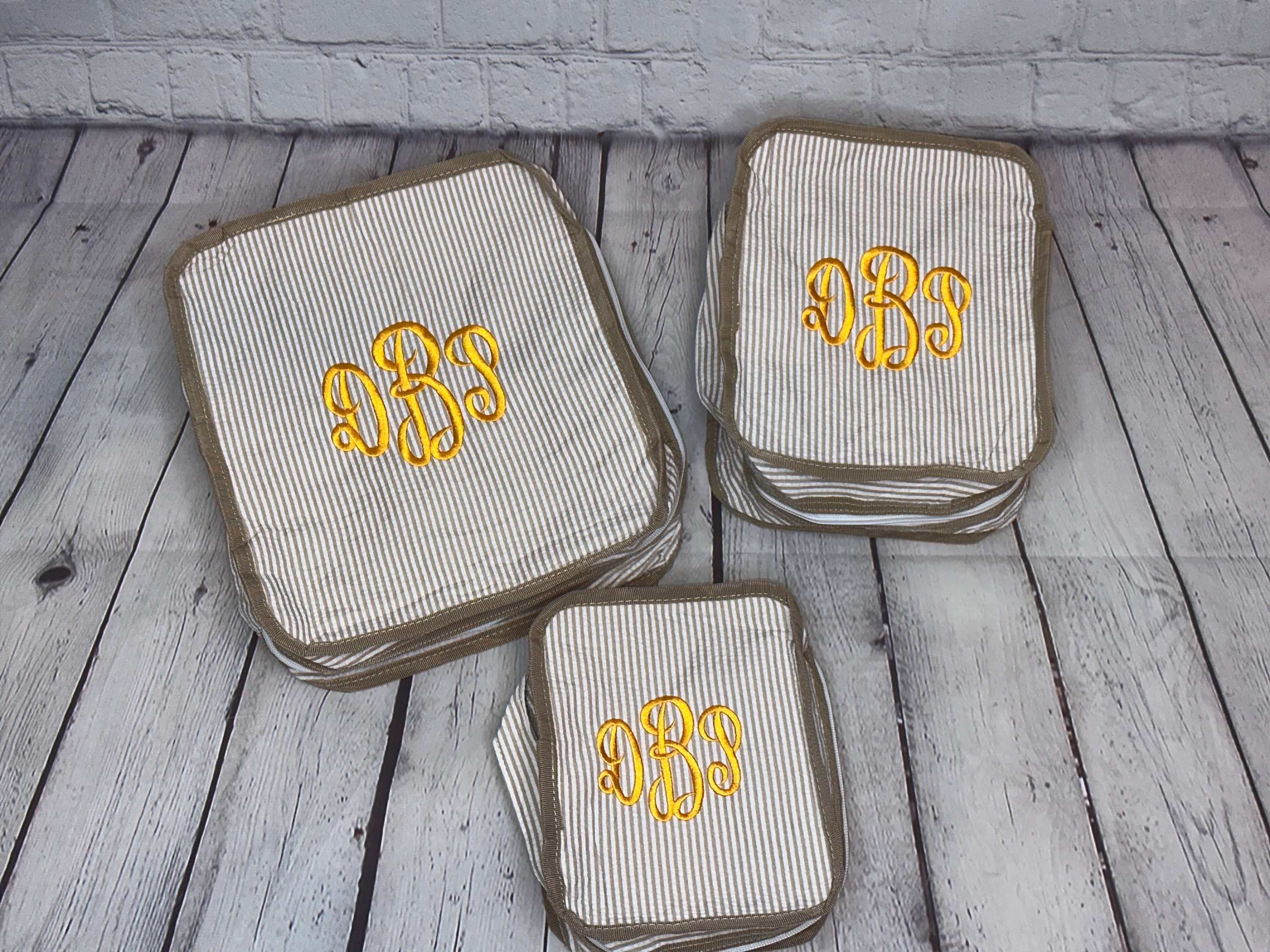 Monogrammed Seersucker Stacking Set Travel Luggage Packing Gift