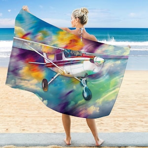 Cessna 152 Airplane Beach Towel, Student Pilot Gift, Aviation, Swimming Pool, Bath Towel, Summer Vacation, Holidays