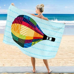 Hot Air Balloon Beach Towel, Swimming Pool, Bath Towel, Pilot Gift, Vintage Aviation, Patchwork, Aviator Gifts
