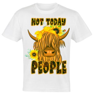 Not Today People Long Haired  Cow T-Shirt Design | For DTG  DTF  White Toner & Sublimation Printing | PNG For Sublimation | Tshirt | Mugs