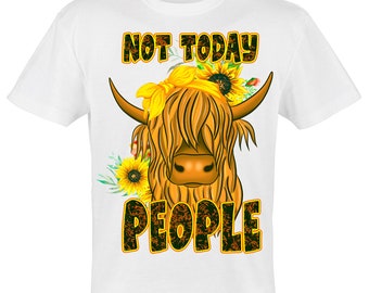 Nicht Heute Menschen Langhaarige Kuh T-Shirt Design | Für DTG DTF Weißtoner & Sublimationsdruck | PNG für Sublimation | T-Shirt | Tassen