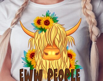 Langhaarige Gelbe Kuh T-Shirt Design | Für DTG DTF Weißtoner & Sublimationsdruck | PNG für Sublimation | T-Shirt | Tassen | Becher