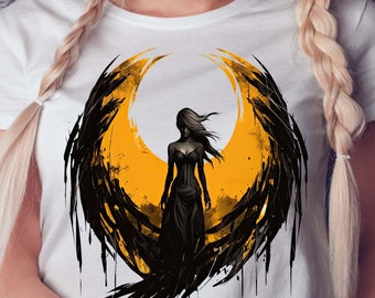 Weiblicher gefallener Engel T-Shirt Design | Für DTG DTF Weißtoner & Sublimationsdruck | PNG-Datei | T-Shirt | Tassen | Becher | Frauen T-Shirts