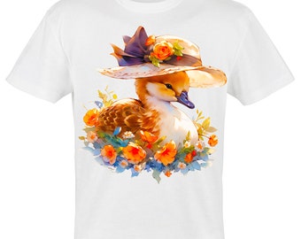 Ente mit viktorianischen Hut und Blumen T-Shirt Design | Für DTG DTF Weißtoner & Sublimationsdruck | PNG für Sublimation | T-Shirt | Tassen