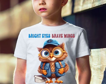 Junge Eule Zurück Zur Schule T-Shirt Design Für Jungen und Mädchen | Für DTG DTF & Sublimationsdruck | Kinder Shirt Motiv | T-Shirt | Tassen