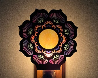 Mandala nightlight, faux stained glass gift mom, wife, grandma Mother’s Day, birthday,  yoga studio, birthday gift daughter, housewarming