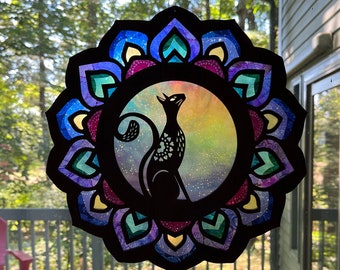 Cat mandala suncatcher for window,  wooden mandala sun catcher makes a perfect gift for a cat lover! Unique birthday gift for kitty person!