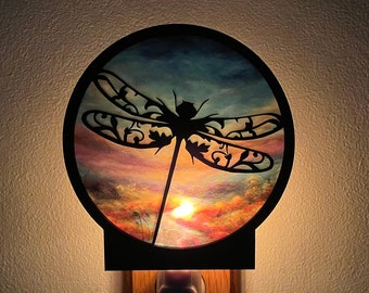 Dragonfly nightlight, faux stained glass gift for mom, wife, grandma Mother’s Day, birthday,  yoga studio, birthday gift daughter