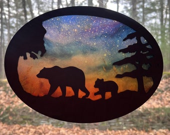 Mama bear/ bear cub suncatcher window, Mother’s Day gift from daughter, son, husband, for mom, sister, grandma faux stain glass, only child