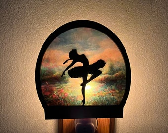 Ballerina dancer nightlight, faux stained glass birthday gift for daughter, niece, sister birthday, housewarming, nursery