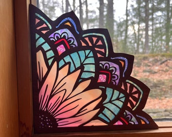 Mandala flower suncatcher for window, wooden corner piece, boho window decor sun catcher! Birthday gift for mom, wife, daughter, best friend