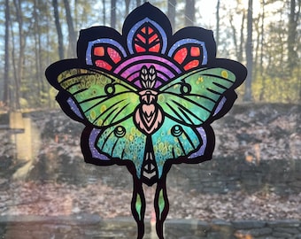 Luna moth suncatcher, bohemian boho  wood moth window sun catcher, mystical magical moth art, birthday gift for wife, mom, grandma, daughter