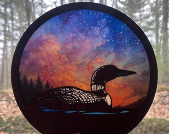 Loon bird suncatcher, wooden silhouette sun catcher. Birthday day housewarming gift mom, wife, Maine Cabin or rustic lake house decor art!