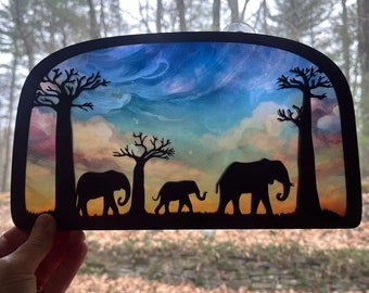 African elephant suncatcher for window, Waldorf inspired silhouette, safari, birthday gift for mom, elephant lover, adventurer, baby shower