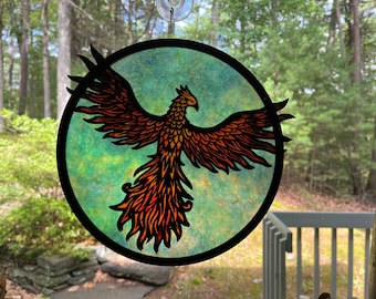 Phoenix bird suncatcher, inspirational wood sun catcher bird lover or mythology lover, divorce, housewarming, birthday, mothers day, rebirth