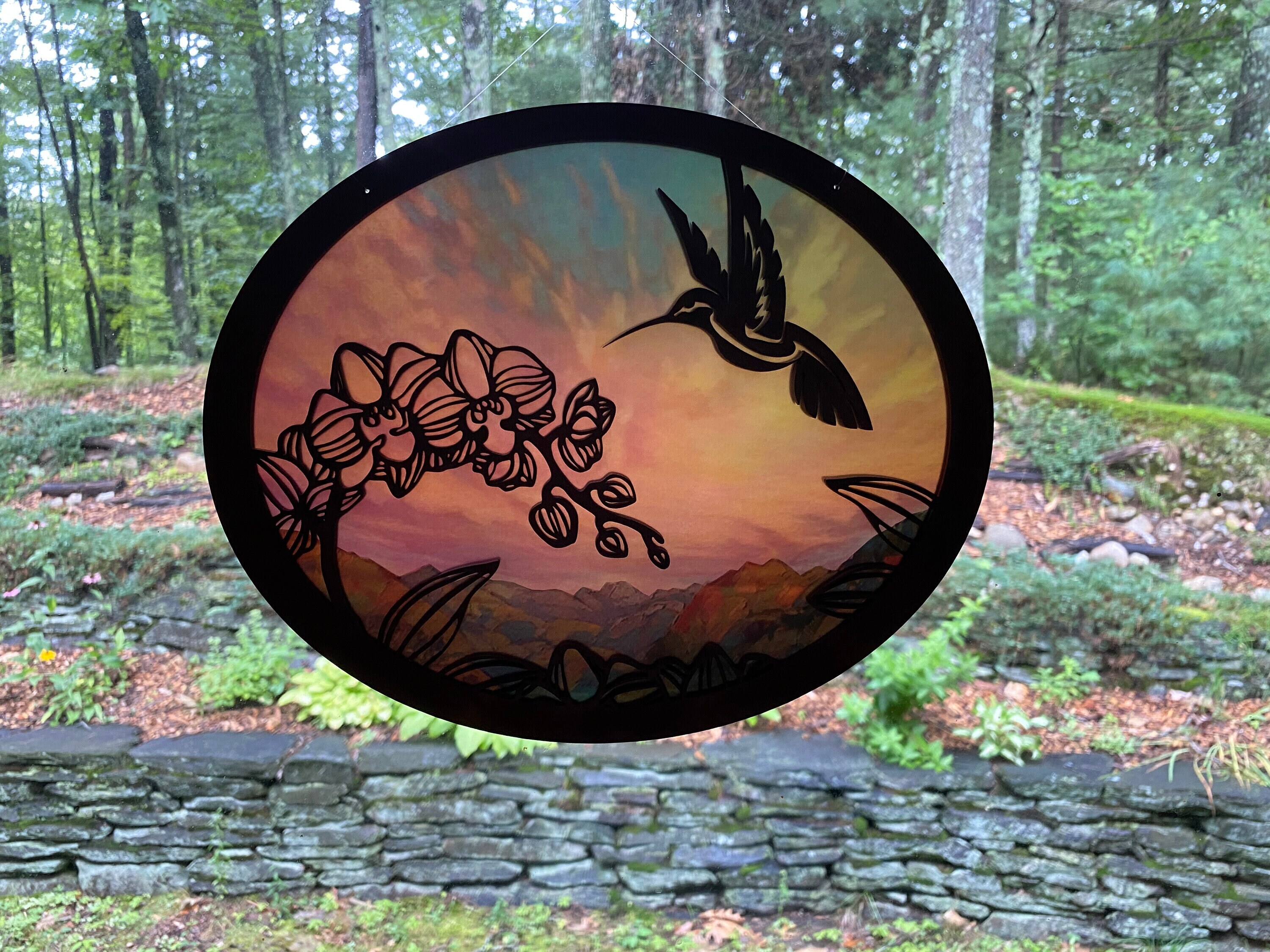 Kolibri & Orchidee Sonnenfänger für Fenster Holz