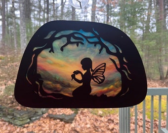 Fairy/angel suncatcher window, Waldorf faux stained glass, birthday mother's day gift for mom, sister, grandma, daughter, fairy magic