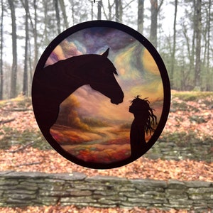 Horse & child girl suncatcher, wood sun catcher, Western birthday mother's day gift for horse lover daughter, mom, grandma, wife, sister image 5